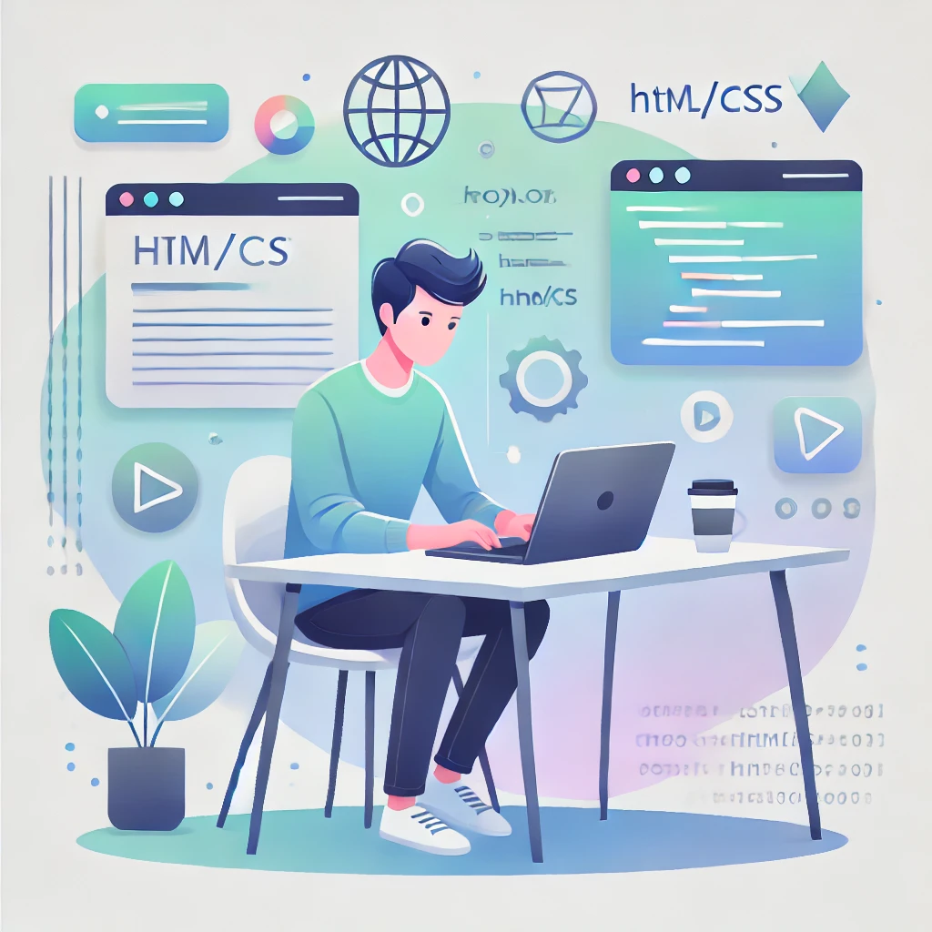 Desarrollo web: joven programando en su laptop
